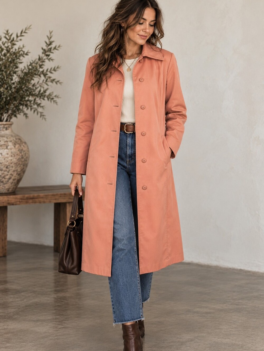 Vintage London Fog Maincoats Peach Orange Trench Coat Fall Preppy Size 14 Reg